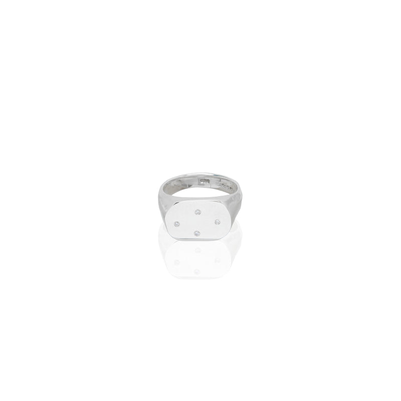 Sterling Silver Signet Ring with 4 Diamonds