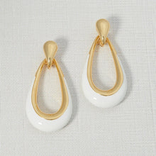 18K Yellow Gold White Enamel Door Knocker Earrings