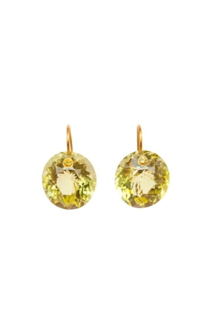 22K Yellow Gold Lemon Quartz and Yellow Sapphire Oval Gem Earrings
