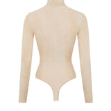Alaia Camel Clair High Neck Velvet Bodysuit