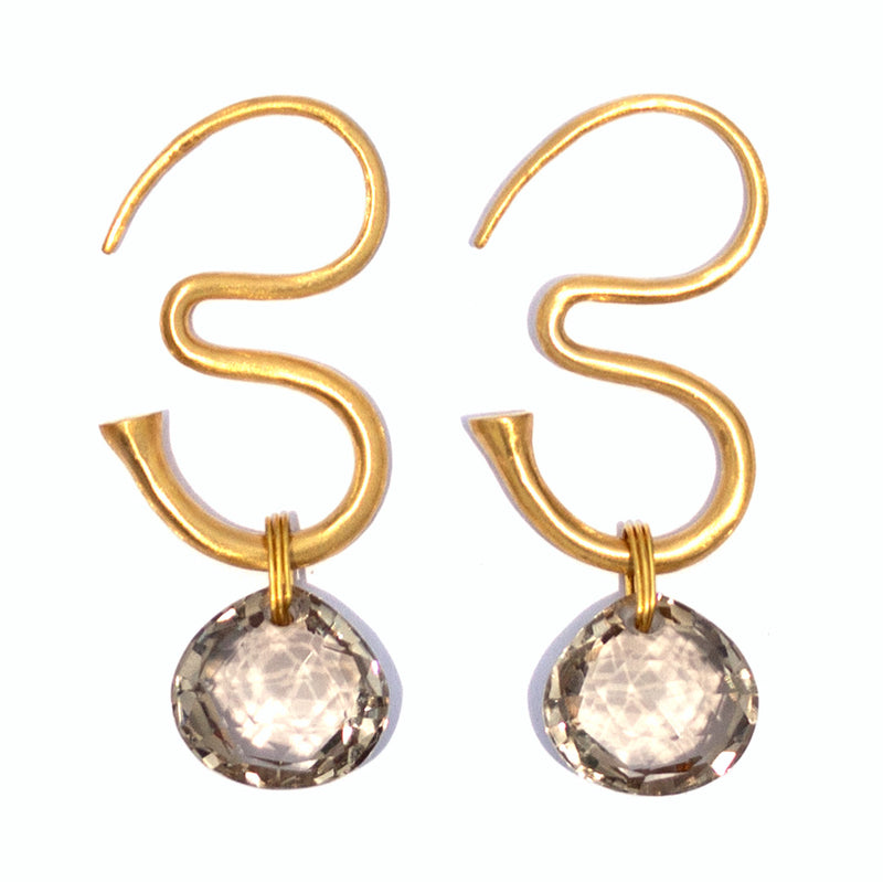 22K Yellow Gold Smokey Quartz Om Earrings