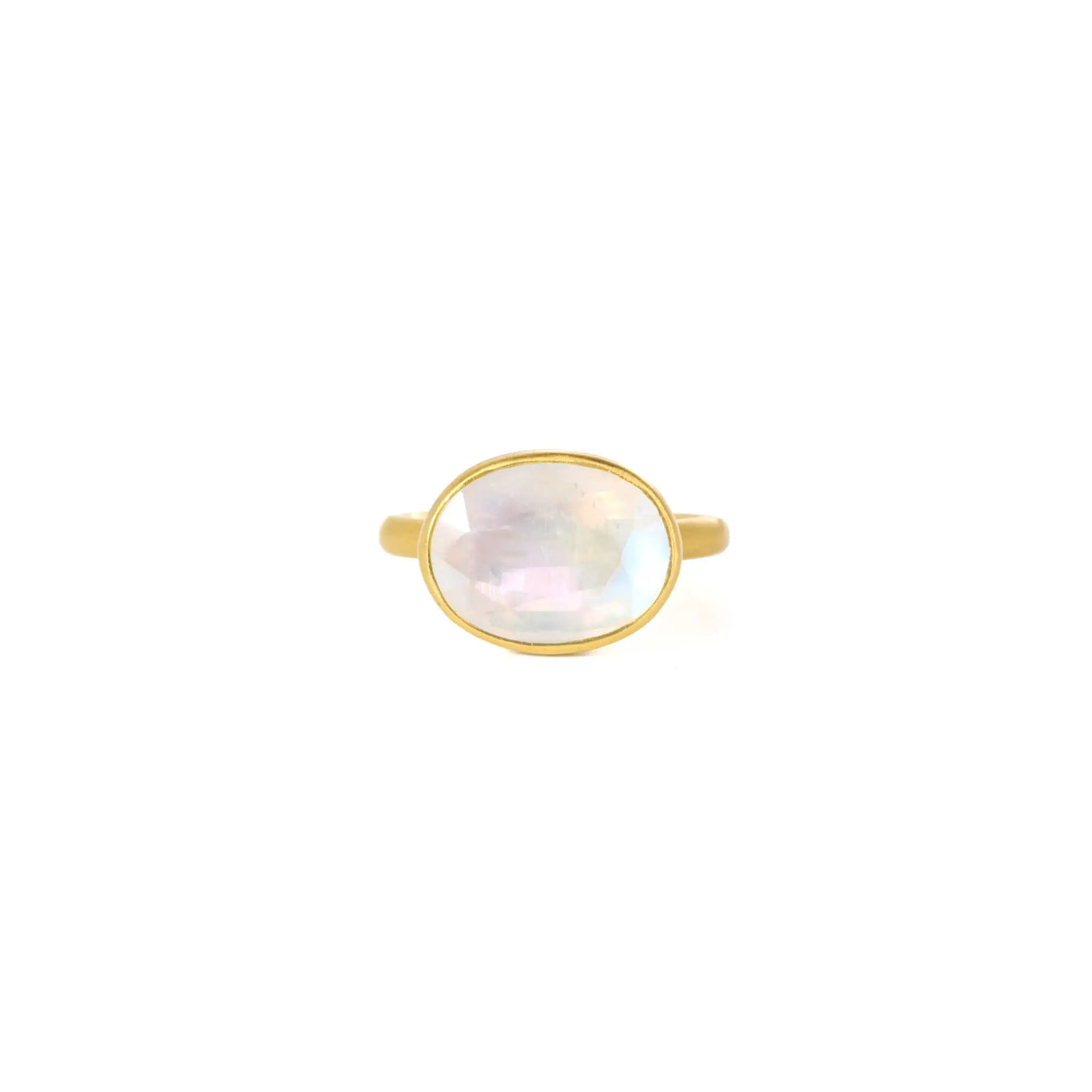 22K Yellow Gold Rainbow Moonstone Princess Ring