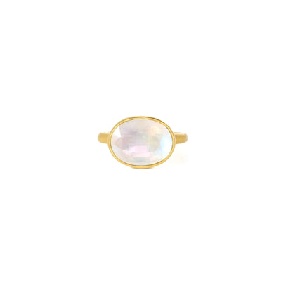 22K Yellow Gold Rainbow Moonstone Princess Ring