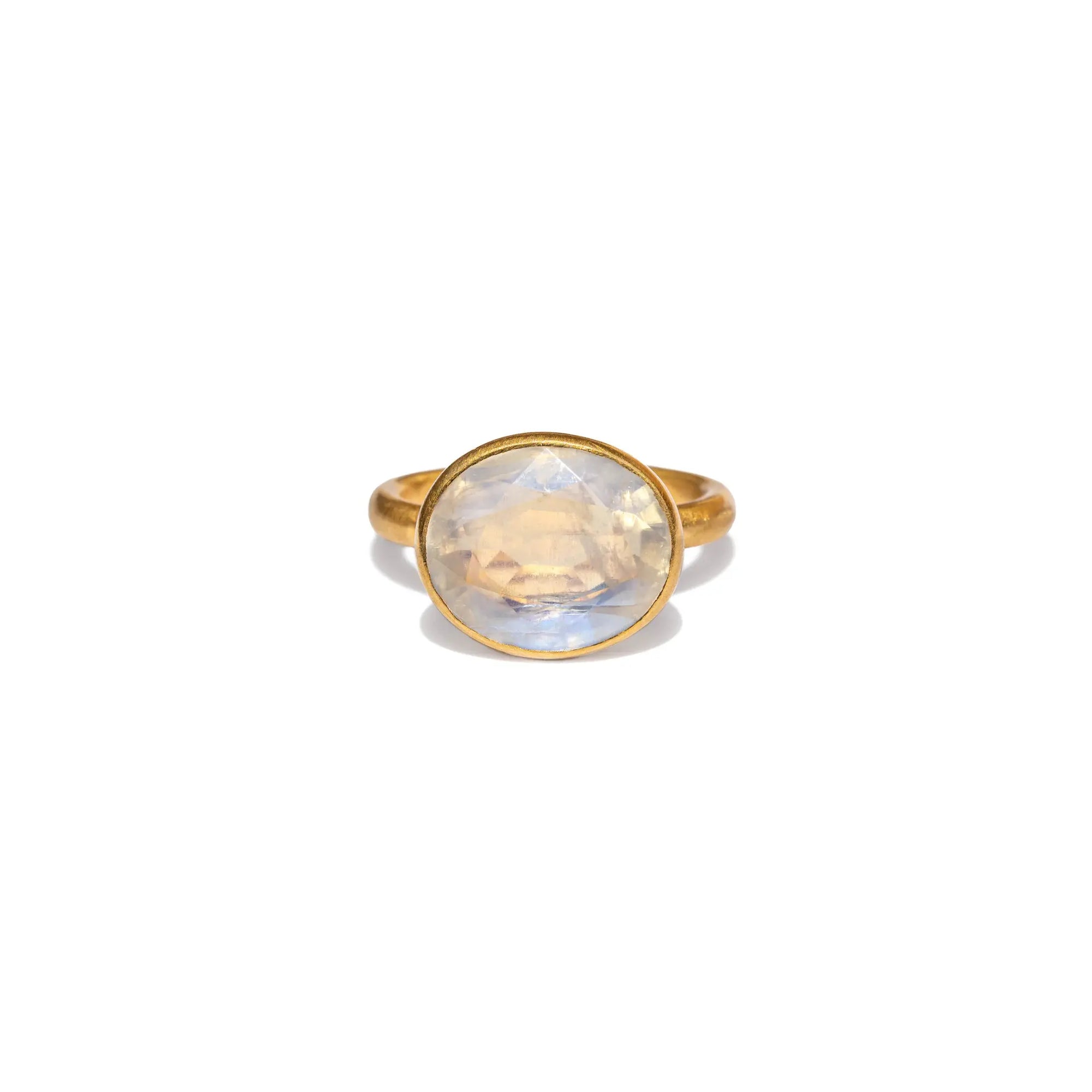 22K Yellow Gold Rainbow Moonstone Princess Ring