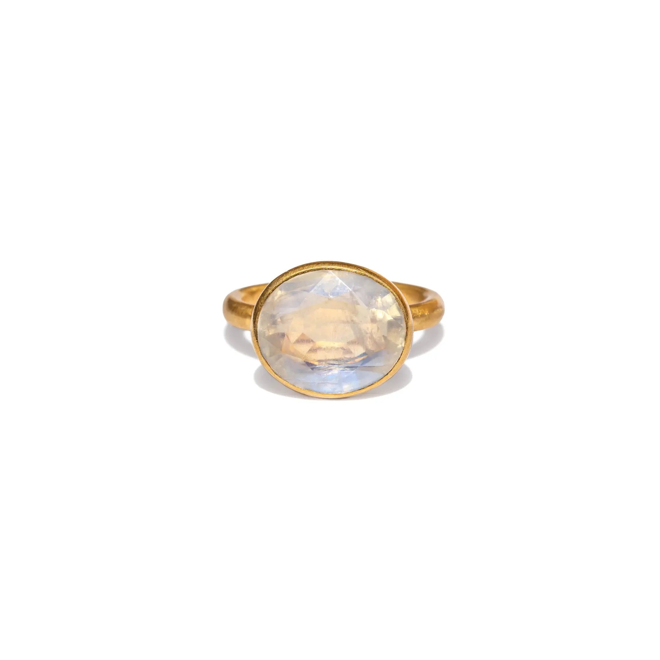 22K Yellow Gold Rainbow Moonstone Princess Ring