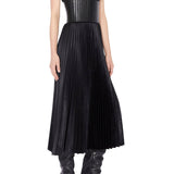 Alaia Noir Midi Skirt in Pleated Embossed Croco