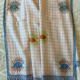 Yaser Shaw Embroidered Shawl - Ivory/Pink Checkered Eyes