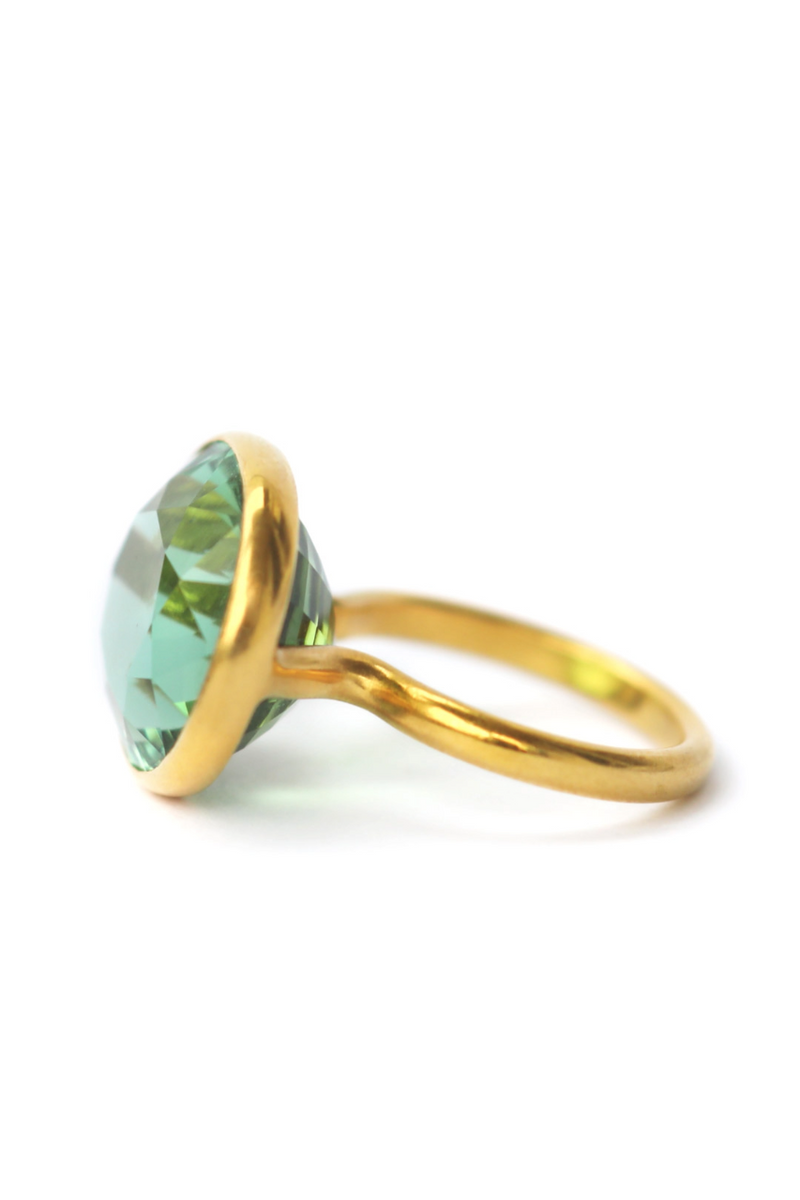 22K Yellow Gold Green Tourmaline Princess Ring
