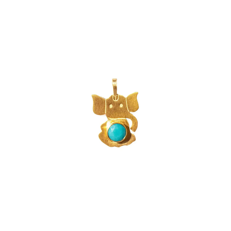 22K Yellow Gold Turquoise Lord Ganesh Charm