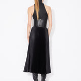 Azzedine Alaia Noir Midi Skirt in Pleated Embossed Croco
