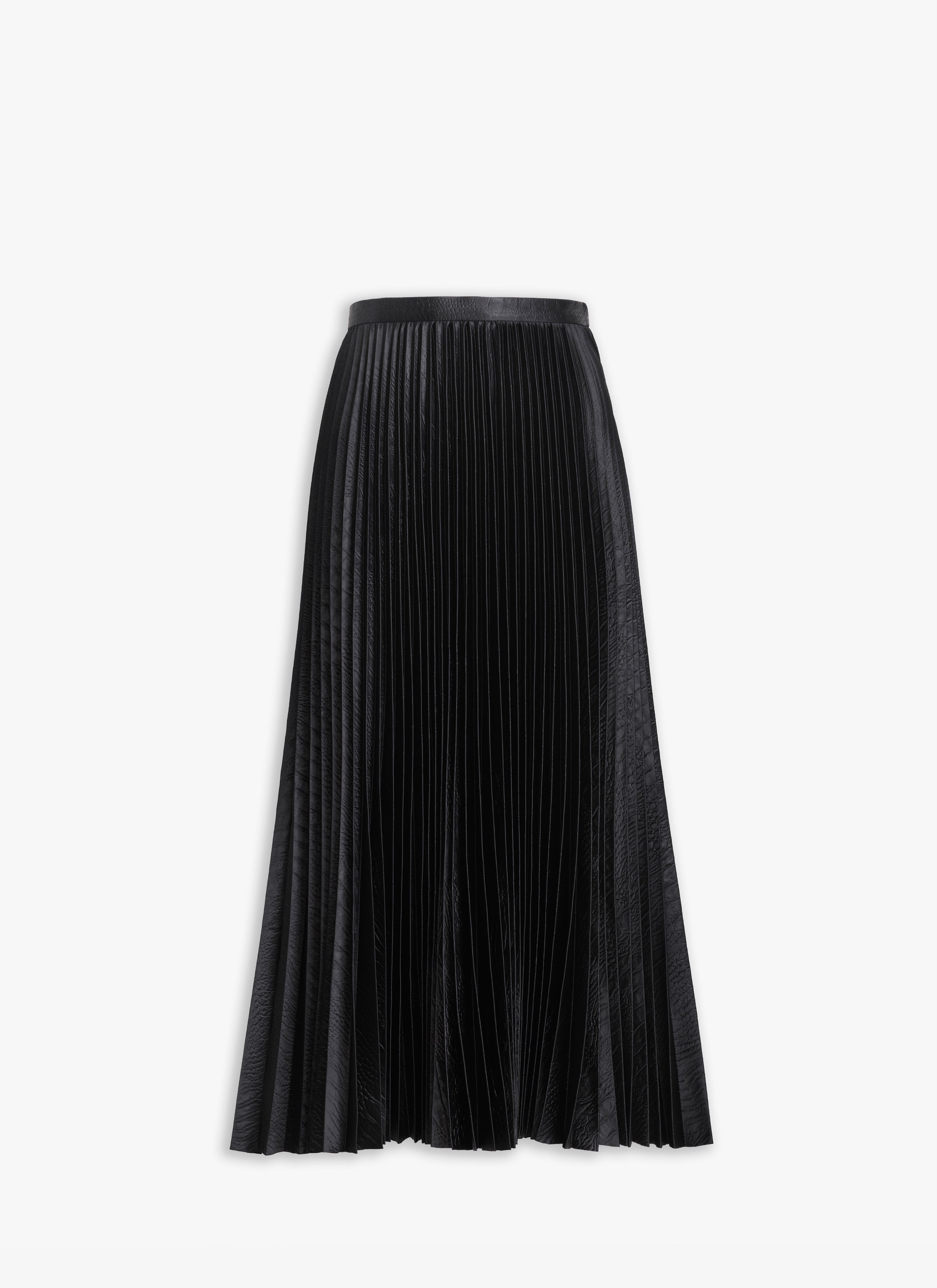 Alaia Noir Croco Pleated Midi Skirt