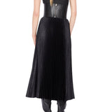 Alaia Noir Midi Skirt in Pleated Embossed Croco
