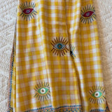 Yaser Shaw Embroidered Shawl - Ivory/Yellow Checkered Eyes