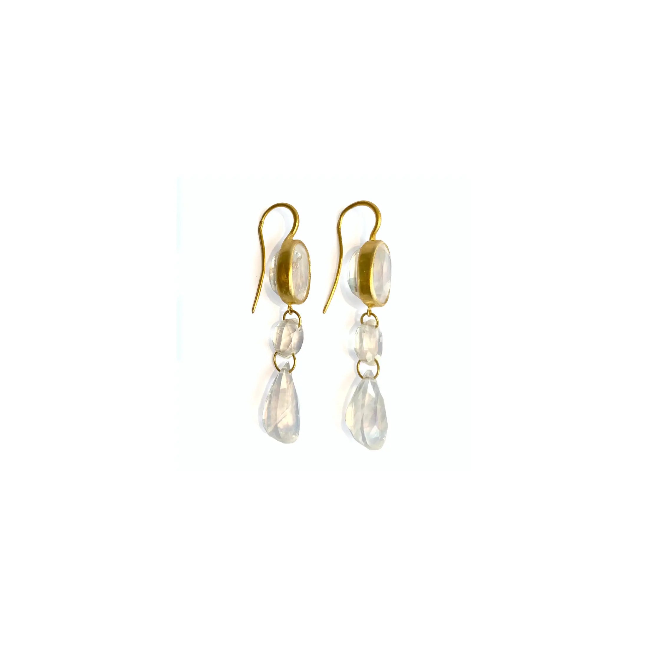 20K Yellow Gold Rainbow Moonstone Elizabeth T Earrings