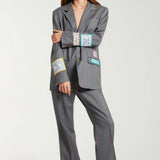 Mira Mikati Embroidered Word Patch Single Breasted Jacket