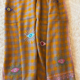 Yaser Shaw Embroidered Shawl - Grey/Orange Checkered Eyes