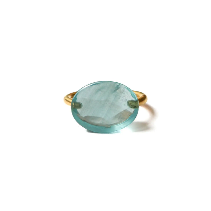 22K Yellow Gold Milky Aquamarine Cabachon Ring