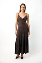 Brigita Slip Dress in Dark Chocolate Suede