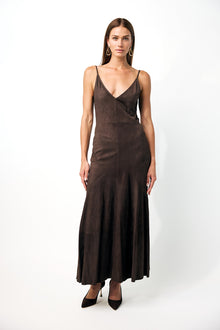 Brigita Slip Dress in Dark Chocolate Suede