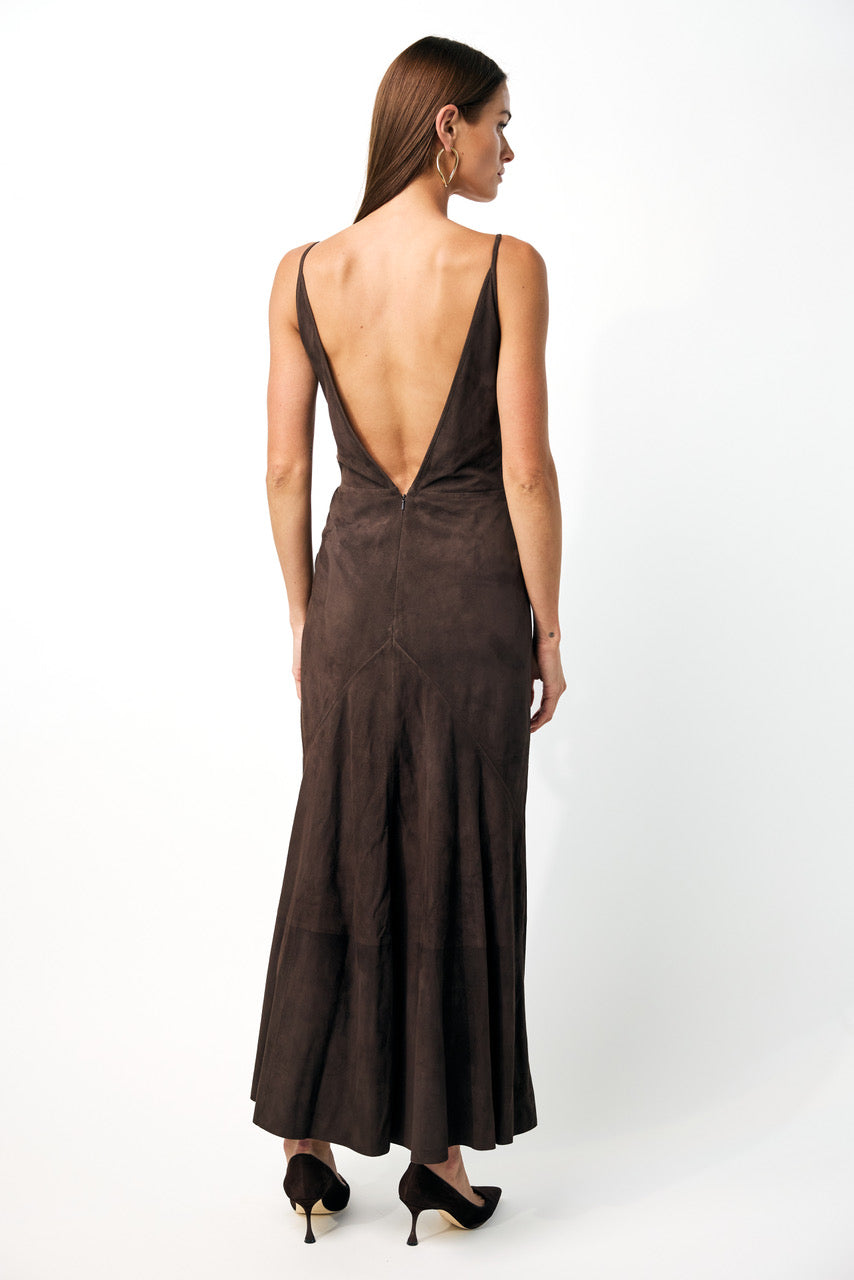 Brigita Slip Dress in Dark Chocolate Suede