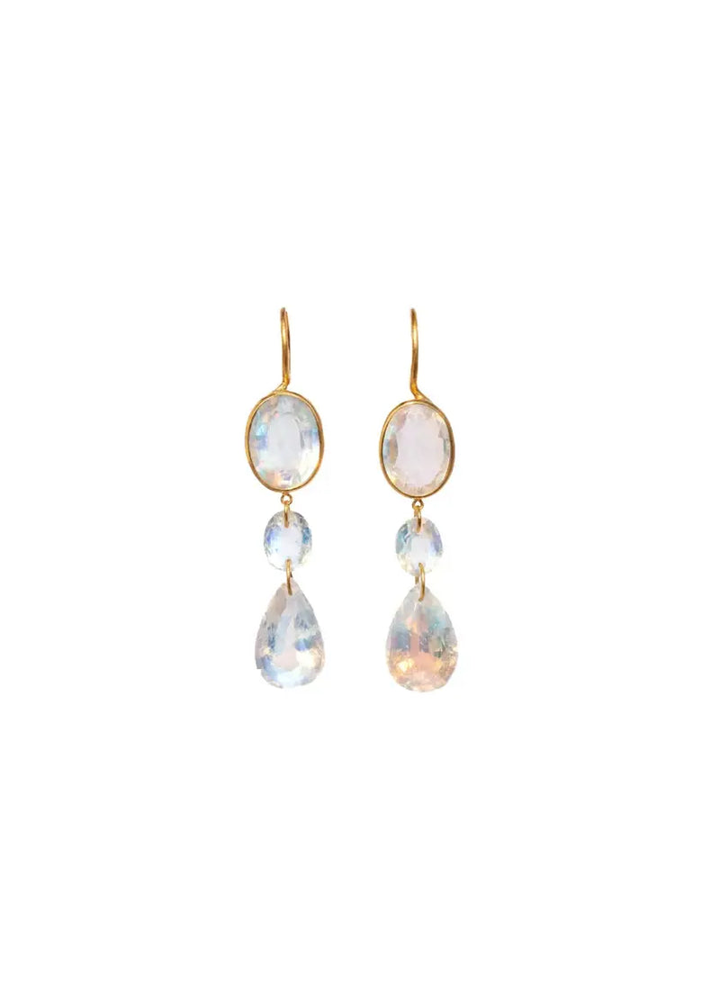 20K Yellow Gold Rainbow Moonstone Elizabeth T Earrings