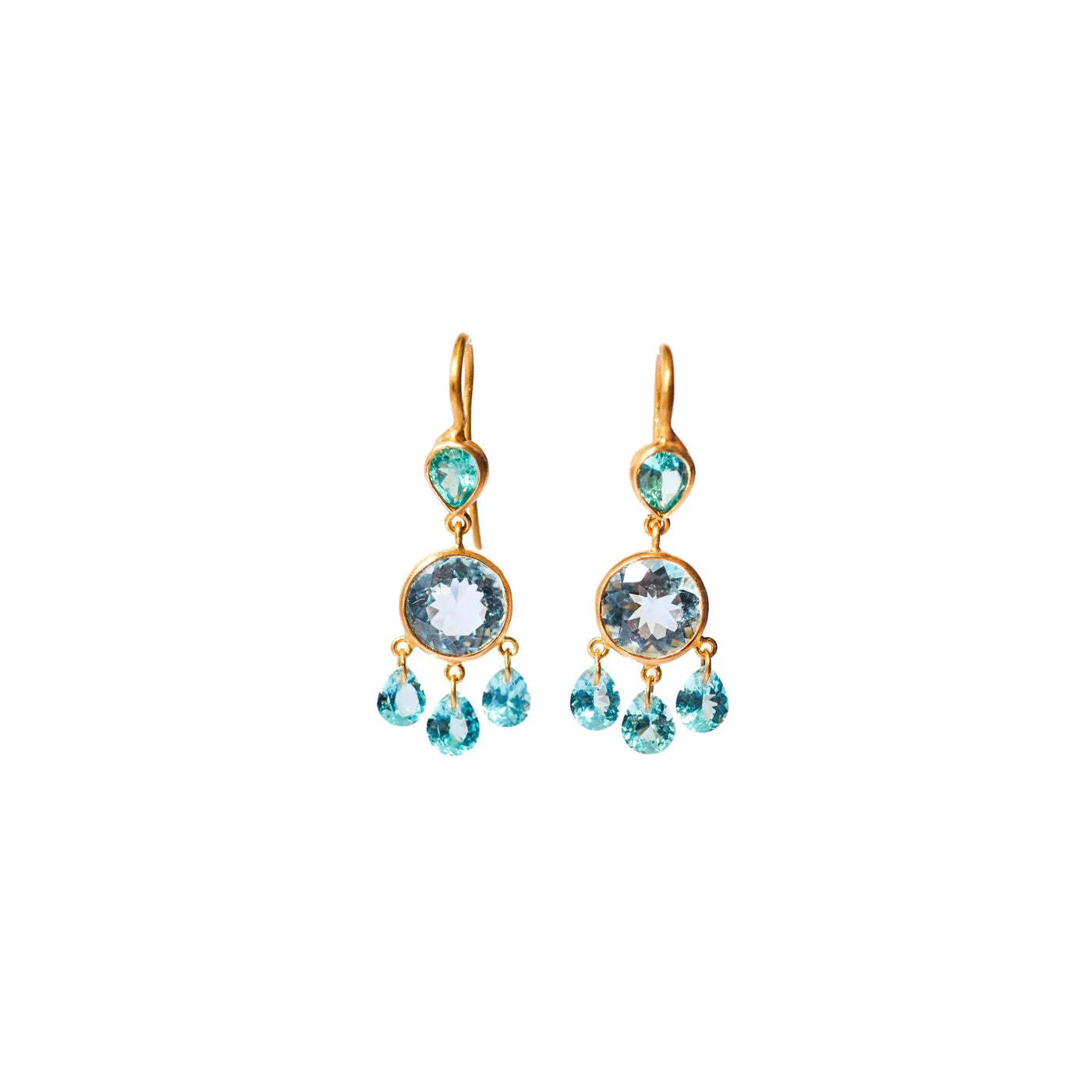 22K Yellow Gold Aquamarine and Apatite Small Gabrielle D’Estree Earrings