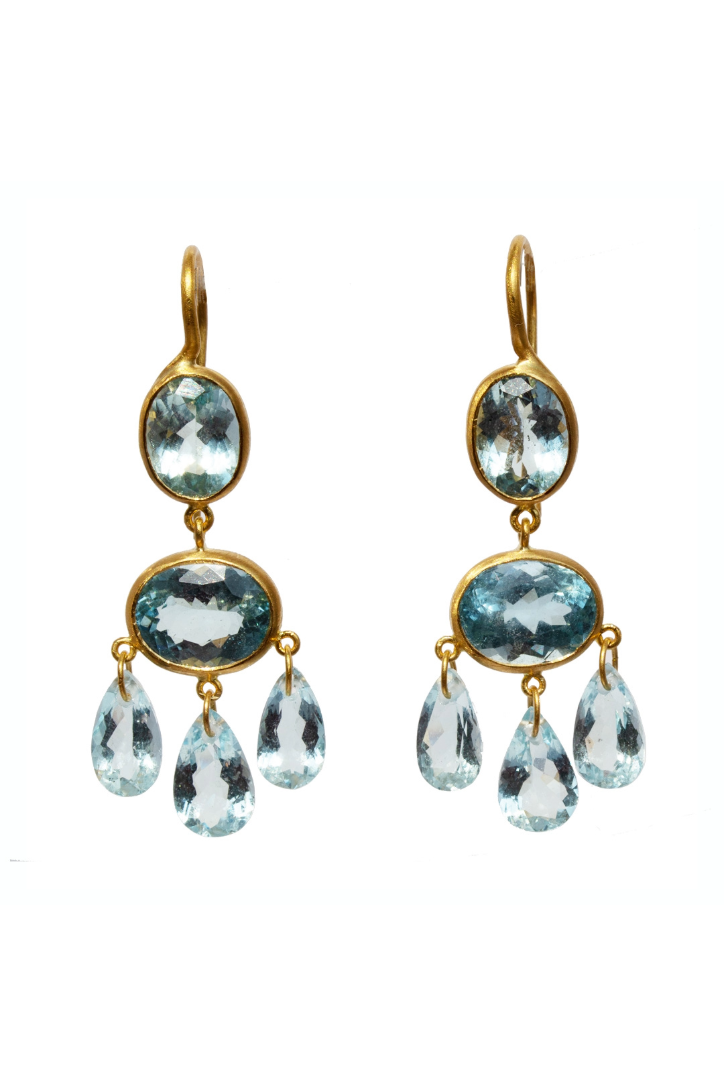 22K Yellow Gold Aquamarine Small Gabrielle D’Estree Earrings