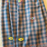 Yaser Shaw Embroidered Shawl - Blue/Orange Checkered Eyes