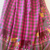 Yaser Shaw Embroidered Shawl - Pink/Green Checkered Elephants