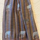 Yaser Shaw Embroidered Shawl - Blue/Brown Striped Elephants/Leopards