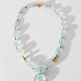 22K Yellow Gold Large Aqua Bead Necklace