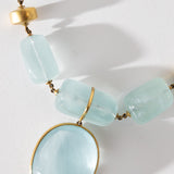 22K Yellow Gold Large Aqua Bead Necklace