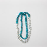 Will Hannigan Extra Large White Baroque Pearl Necklace with Flat Turquoise Beads