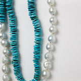 Will Hannigan Extra Large White Baroque Pearl Necklace with Flat Turquoise Beads