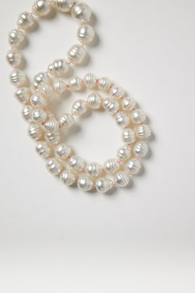 White Baroque Pearl Strand on Pink String