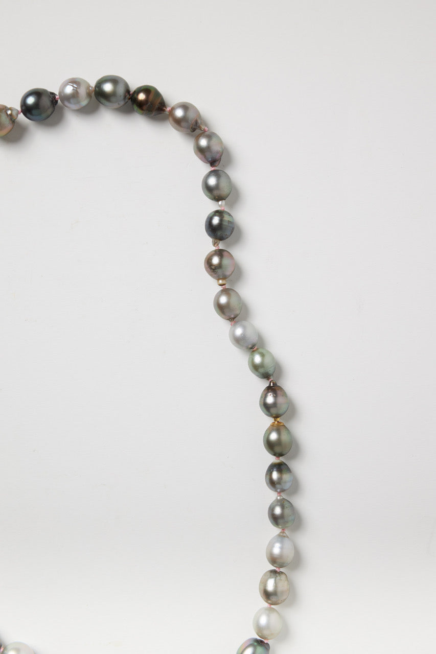 Black Baroque Pearl Strand on Pink String
