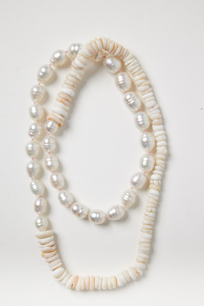 White Baroque Pearl Necklace with Puka Shells