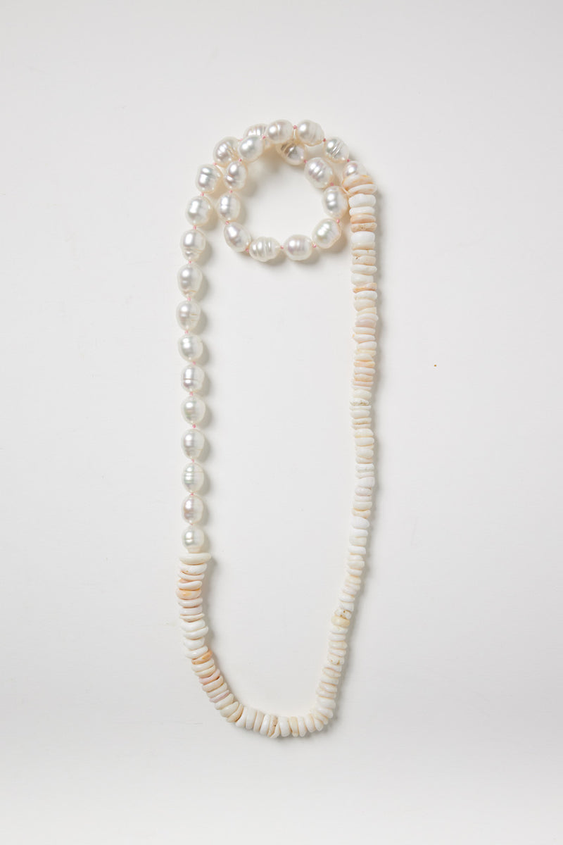 White Baroque Pearl Necklace with Puka Shells