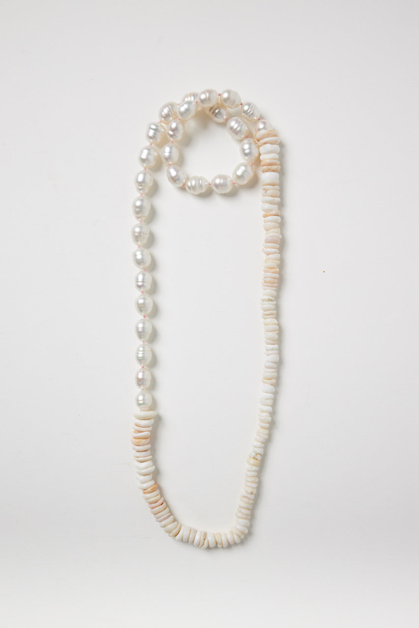 White Baroque Pearl Necklace with Puka Shells