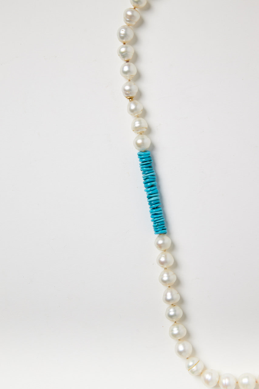 Small White Baroque Pearl Necklace with Turquoise Beads