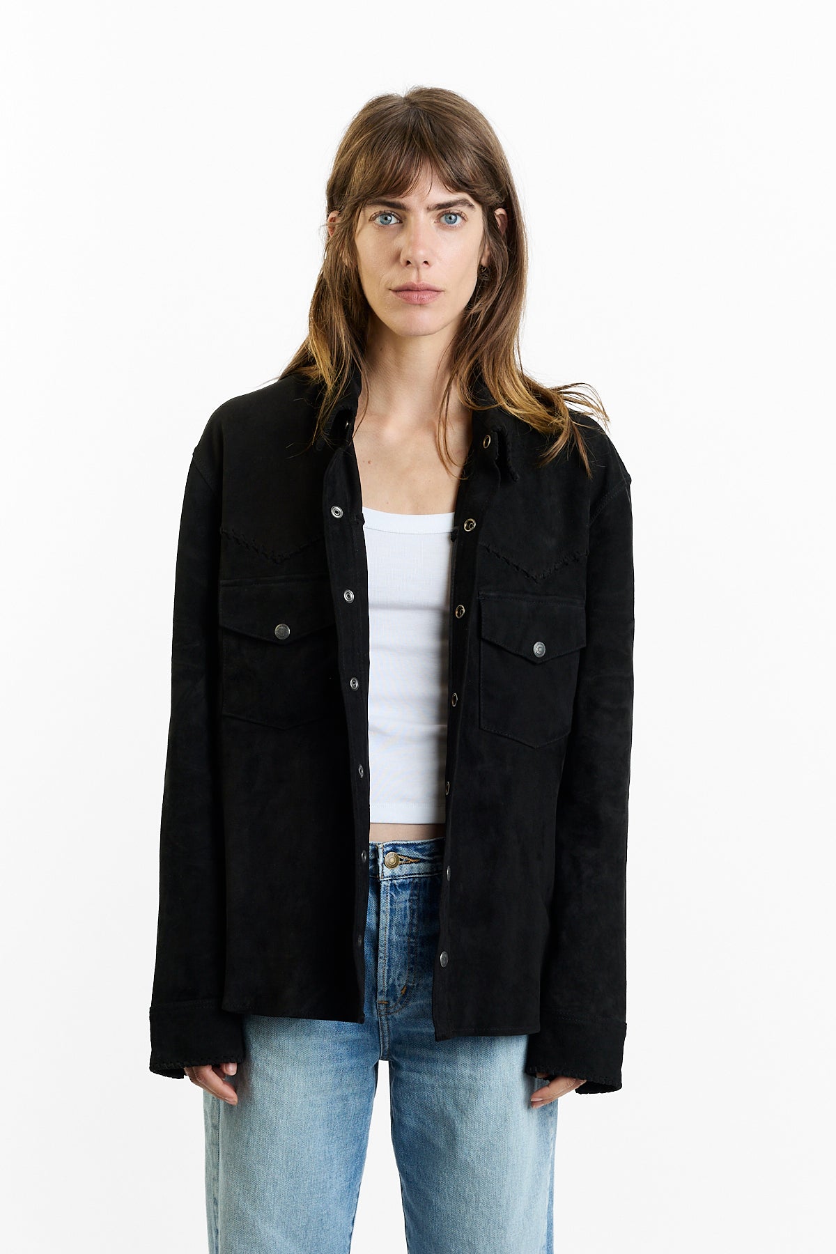 Lamb Suede Button Down Shirt