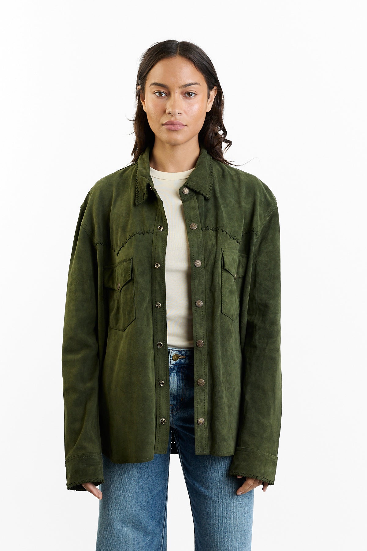 Lamb Suede Button Down Shirt