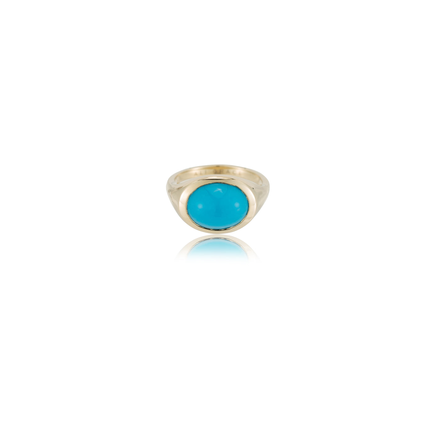 14K Yellow Gold Signet  Ring with Turquoise Cabachon