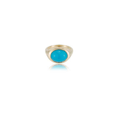 14K Yellow Gold Signet  Ring with Turquoise Cabachon