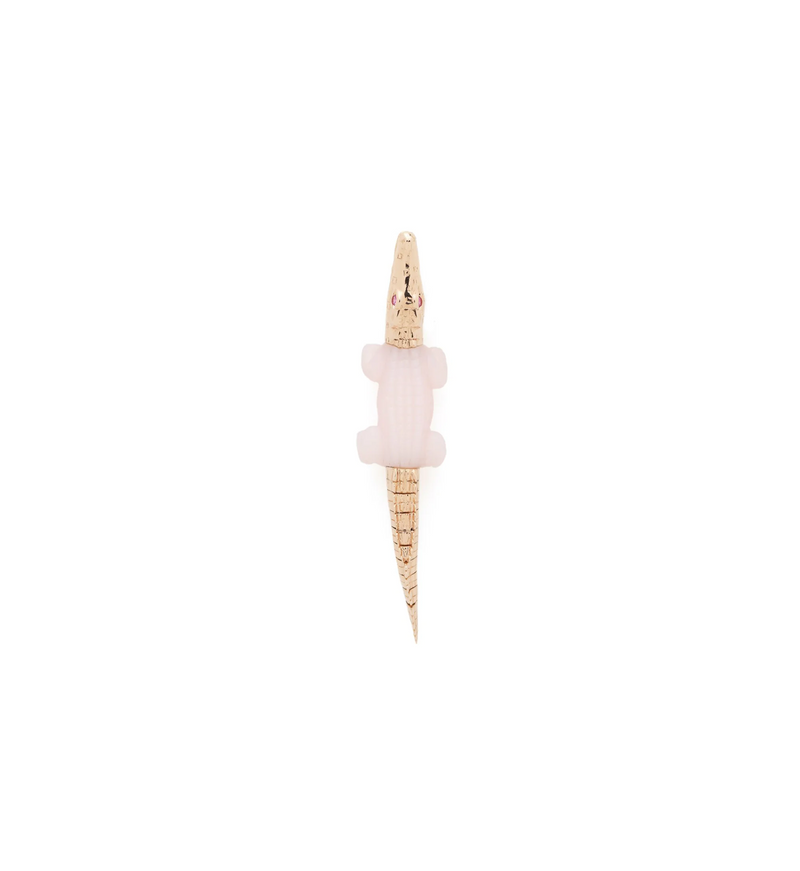 18K Yellow Gold Opal Alligator Bite Single Earring