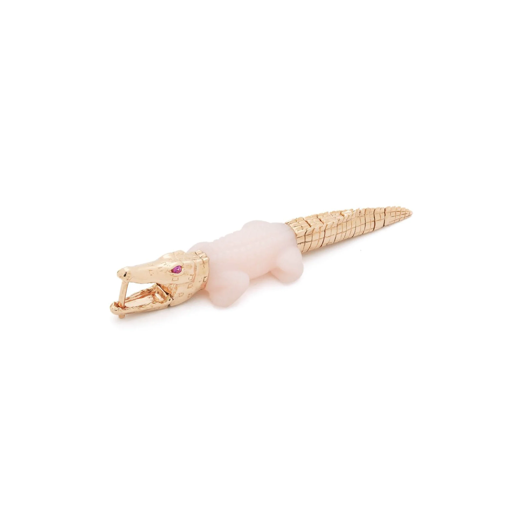 18K Yellow Gold Opal Alligator Bite Single Earring