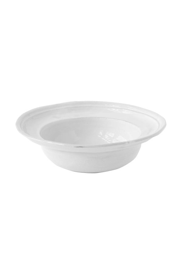 Front view of sobre bowl with rim on white background, with no model shown.