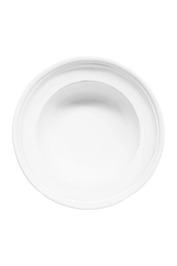 Overhead view of sobre bowl with rim on white background ,with no model shown