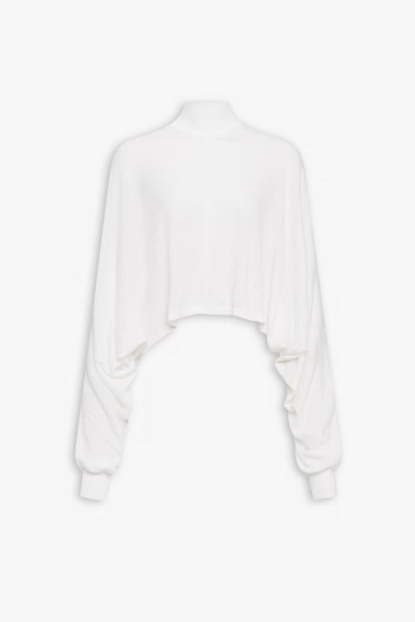 Front view of white batwing jumper on white background, with no model shown.
