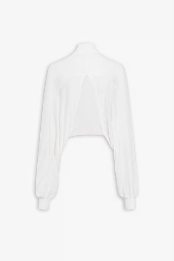 Back view of white batwing jumper on white background, with no model shown.